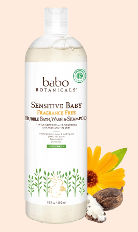 Babo Botanicals Sensitive Baby Bubble Bath, Wash & Shampoo, Fragrance Free